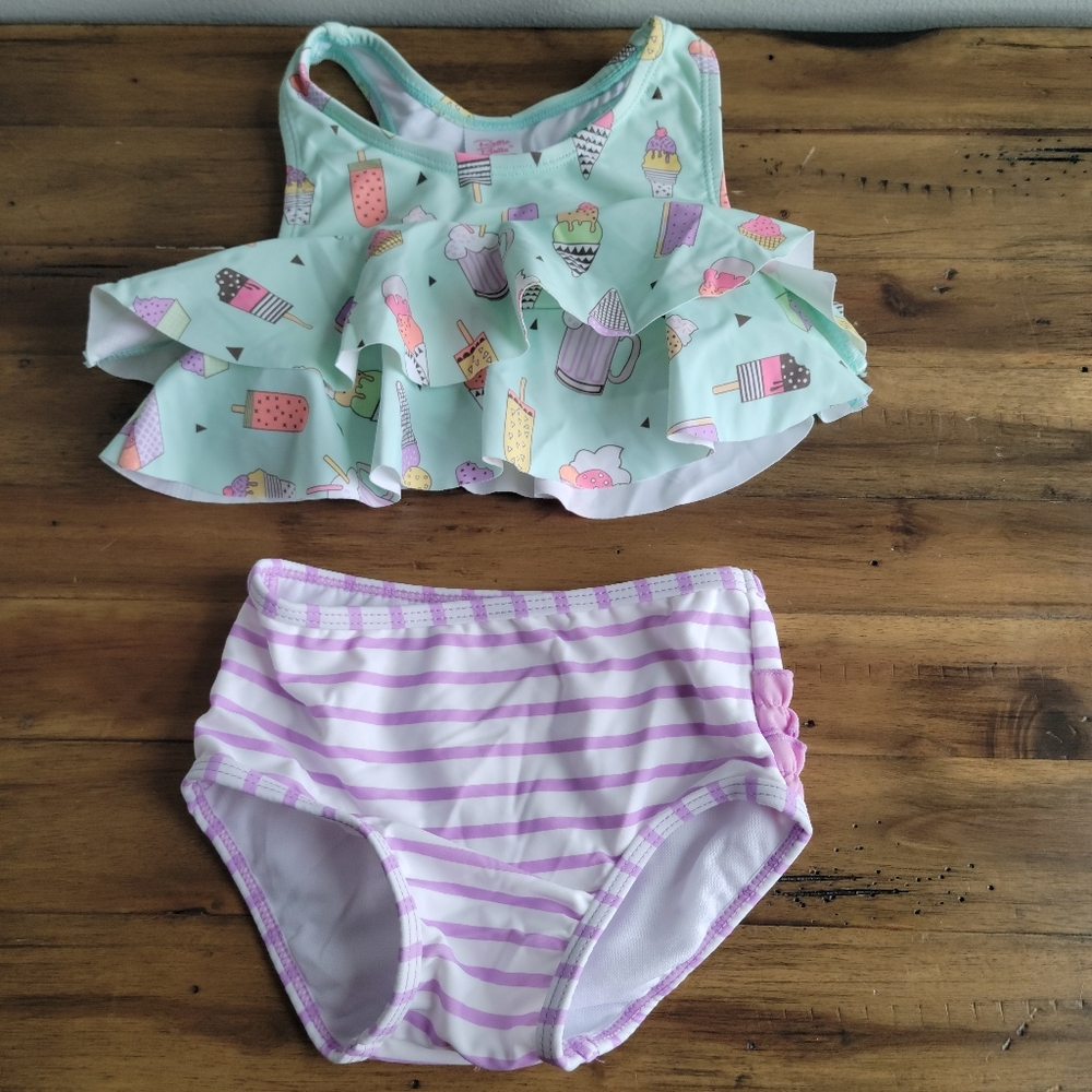 NWT RuffleButts Girls 2T Peplum Tankini Swim ~ Anything is Possible Icecream